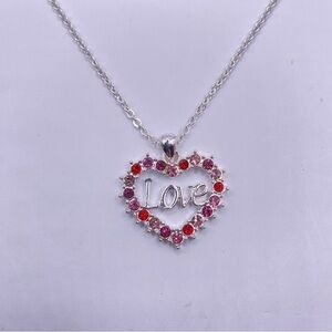 Love Red & Pink Rhinestone Costume Jewelry Heart Necklace